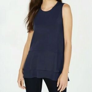 Michael Kors Crewneck Navy Tiered Sleeveless Blouse